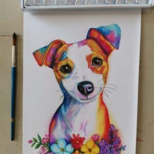 Retrato perrito con flores